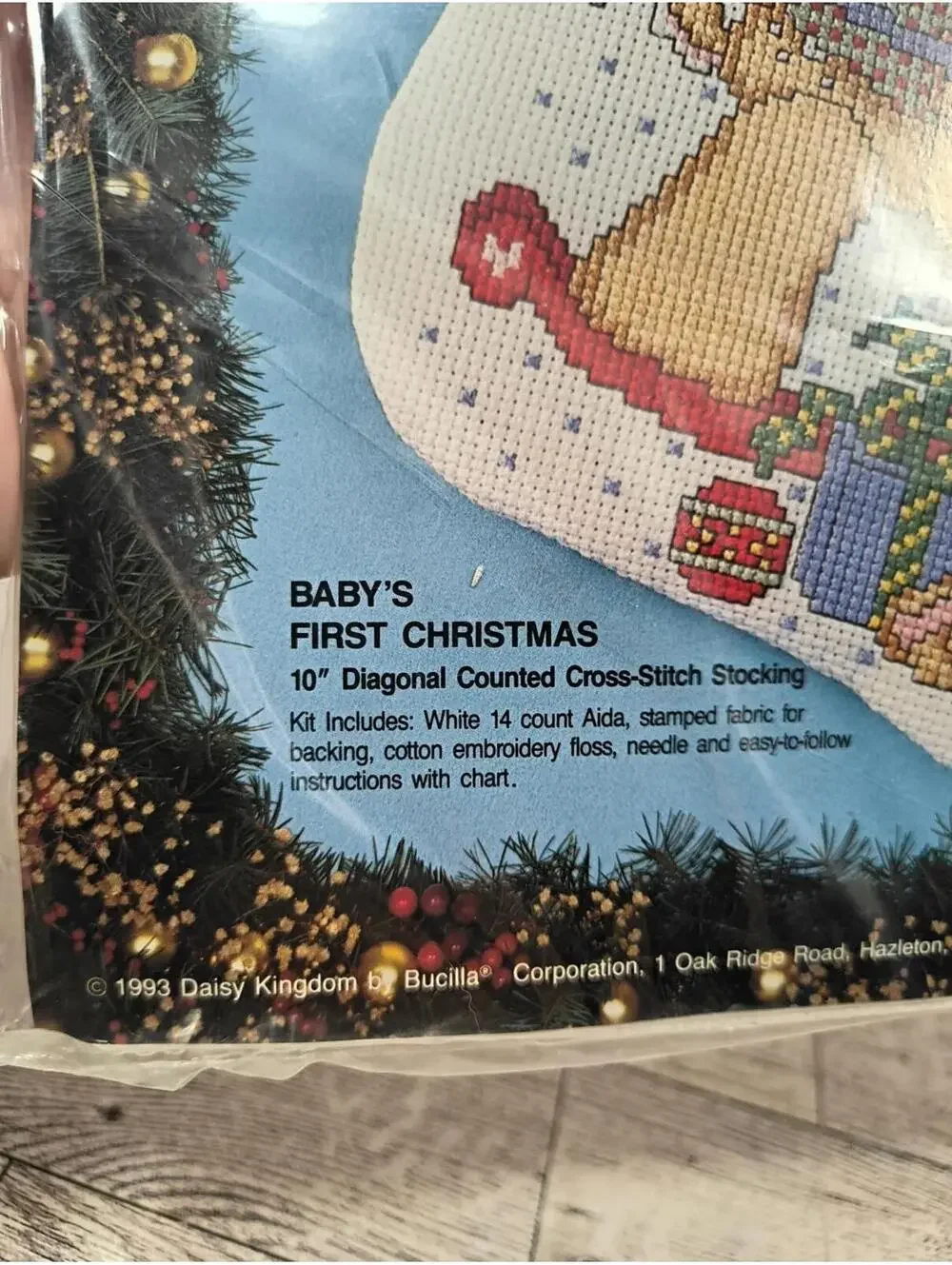 1993 Bucilla Stocking Kit Cross Stitch Baby's First 1st Christmas Embroidery 10